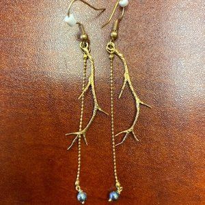 Long Gold Dipped Antler Earrings